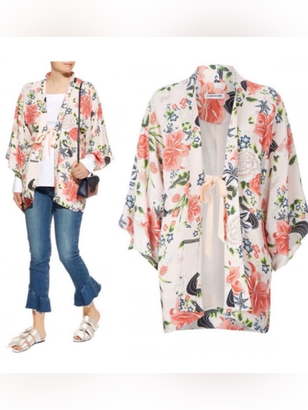 Elizabeth and James Open Front Kimono Floral Print 100% Viscose Bamboo Size XS/S - Picture 7 of 7